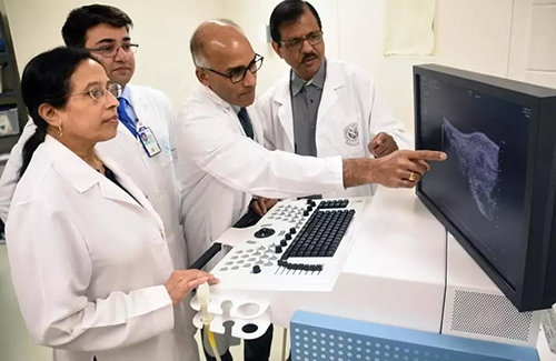 研究职员在检查胰腺癌图像（图片泉源:北达科他州大学）